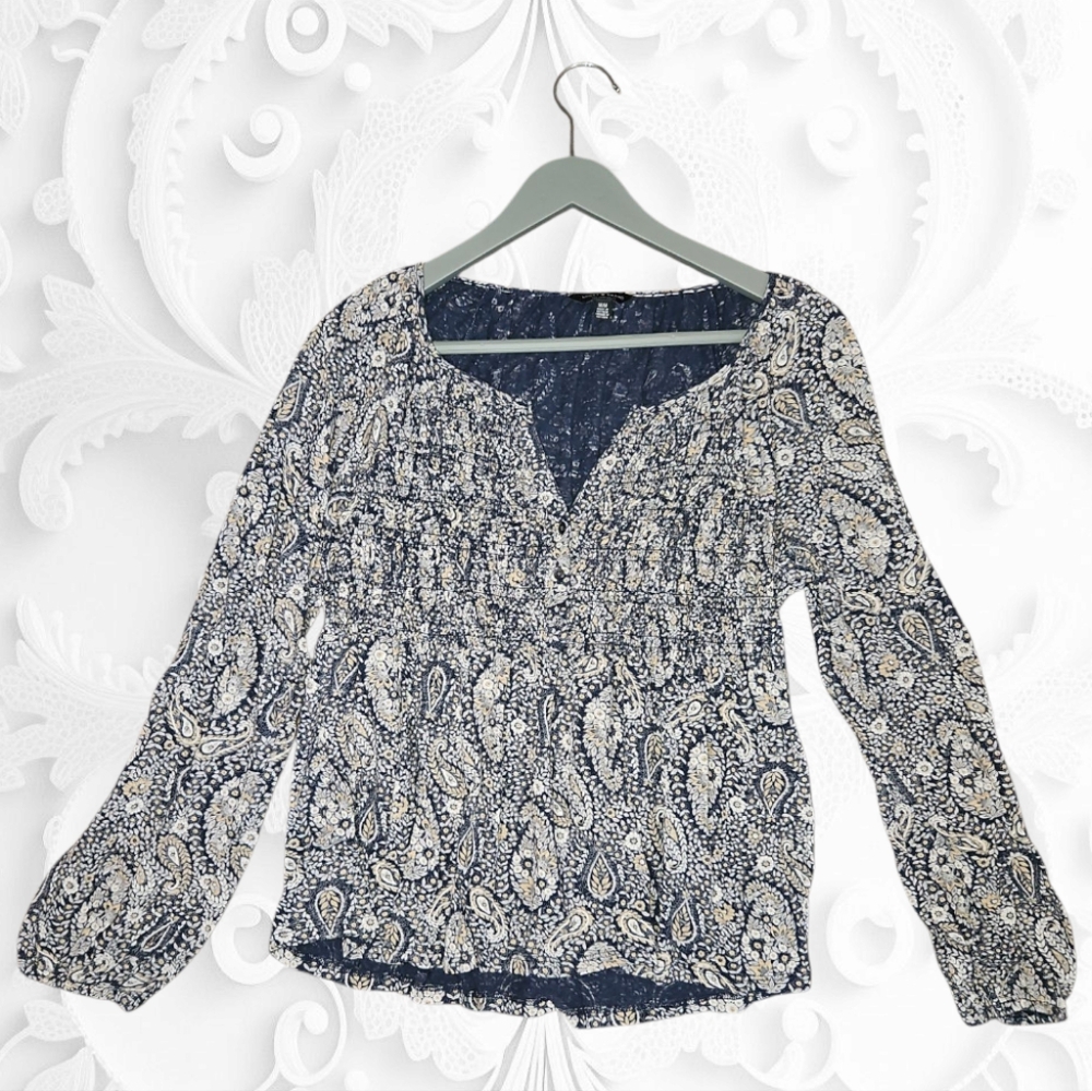 Lucky Brand Paisley Print Women's Top - Blue and White